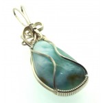 Larimar Gemstone Sterling Silver Wire Wrapped Pendant 01