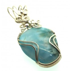 Larimar Gemstone Sterling Silver Wire Wrapped Pendant 02