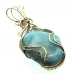 Larimar Gemstone Sterling Silver Wire Wrapped Pendant 02