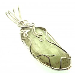 Hiddenite Gemstone Sterling Silver Wire Wrapped Pendant 01