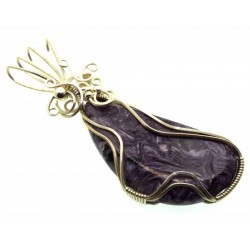 Charoite Gemstone Sterling Silver Wire Wrapped Pendant 01