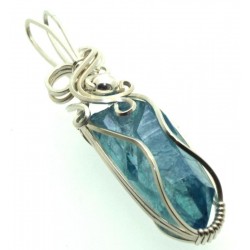 Aqua Aura Quartz Sterling Silver Wire Wrapped Pendant 05