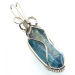 Aqua Aura Quartz Sterling Silver Wire Wrapped Pendant 05