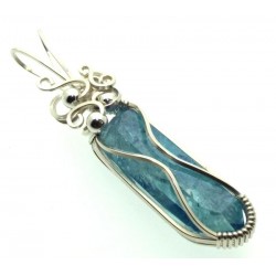 Aqua Aura Quartz Sterling Silver Wire Wrapped Pendant 07