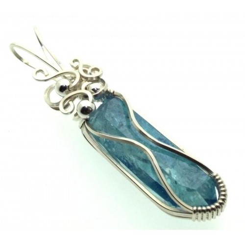 Aqua Aura Quartz Sterling Silver Wire Wrapped Pendant 07