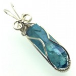 Aqua Aura Quartz Sterling Silver Wire Wrapped Pendant 07