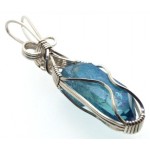 Aqua Aura Quartz Sterling Silver Wire Wrapped Pendant 08