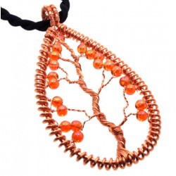 Tangerine Aura Gemstone Copper Tree of Life Pendant 03
