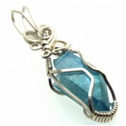 Aqua Aura Quartz Sterling Silver Wire Wrapped Pendant 03