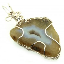 Natural Blue Lace Agate Silver Plated Wire Wrapped Pendant 02