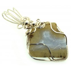 Natural Blue Lace Agate Silver Plated Wire Wrapped Pendant 03