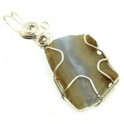 Natural Blue Lace Agate Silver Plated Wire Wrapped Pendant 04