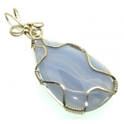 Blue Lace Agate Silver Plated Wire Wrapped Pendant 08