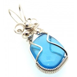 Blue Obsidian Silver Filled Wire Wrapped Pendant 10