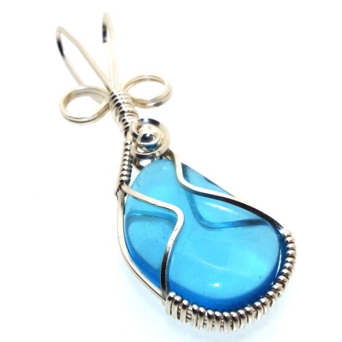 Blue Obsidian Silver Filled Wire Wrapped Pendant 11