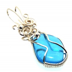 Blue Obsidian Silver Filled Wire Wrapped Pendant 12