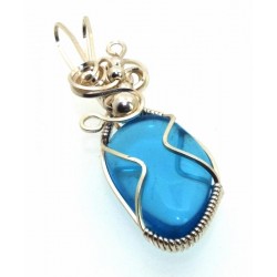 Blue Obsidian Silver Filled Wire Wrapped Pendant 13