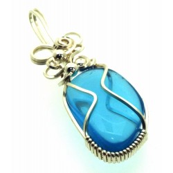 Blue Obsidian Silver Filled Wire Wrapped Pendant 14