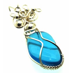 Blue Obsidian Silver Filled Wire Wrapped Pendant 15