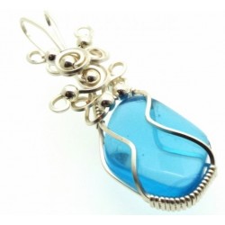 Blue Obsidian Silver Filled Wire Wrapped Pendant 01