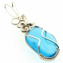 Blue Obsidian Silver Filled Wire Wrapped Pendant 02