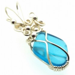 Blue Obsidian Silver Filled Wire Wrapped Pendant 05
