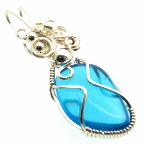 Blue Obsidian Silver Filled Wire Wrapped Pendant 06