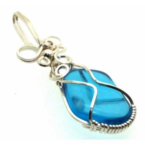 Blue Obsidian Silver Filled Wire Wrapped Pendant 07