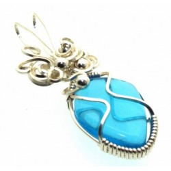 Blue Obsidian Silver Filled Wire Wrapped Pendant 08