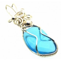 Blue Obsidian Silver Filled Wire Wrapped Pendant 09