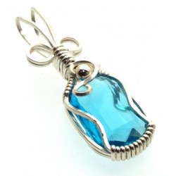 Blue Topaz Faceted Gemstone Sterling Silver Wire Wrapped Pendant 06