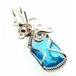 Blue Topaz Faceted Gemstone Sterling Silver Wire Wrapped Pendant 07