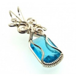 Blue Topaz Faceted Gemstone Sterling Silver Wire Wrapped Pendant 10