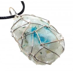 Cavansite Silver Plated Wire Wrapped Pendant 01