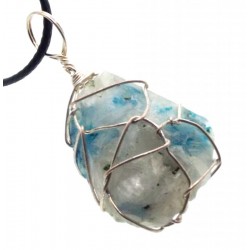 Cavansite Silver Plated Wire Wrapped Pendant 02