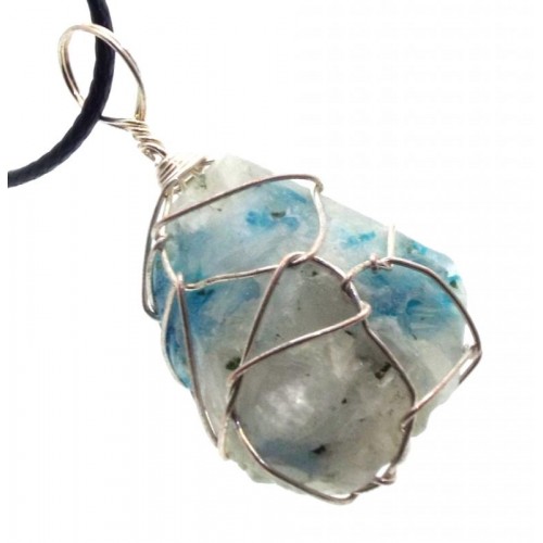 Cavansite Silver Plated Wire Wrapped Pendant 02