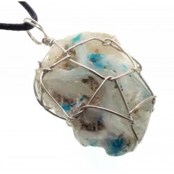 Cavansite Silver Plated Wire Wrapped Pendant 03