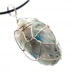 Cavansite Silver Plated Wire Wrapped Pendant 04