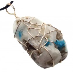 Cavansite Silver Plated Wire Wrapped Pendant 05