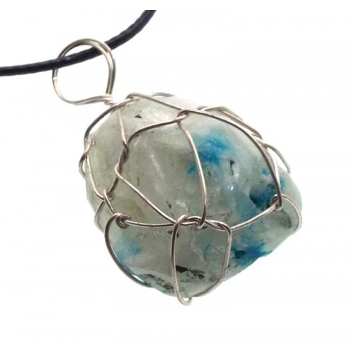 Cavansite Silver Plated Wire Wrapped Pendant 06