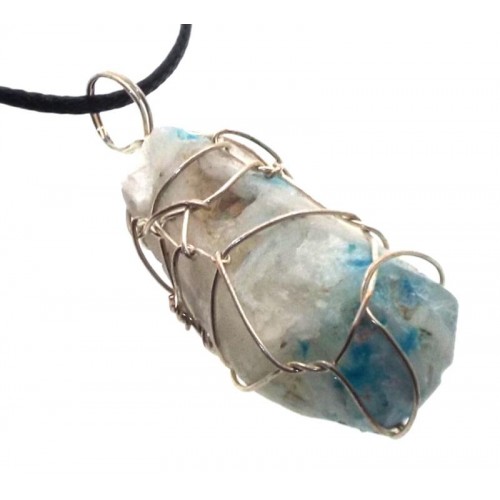 Cavansite Silver Plated Wire Wrapped Pendant 07