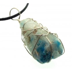 Cavansite Silver Plated Wire Wrapped Pendant 08