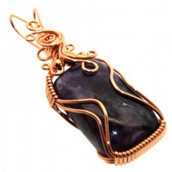 Charoite Gemstone Copper Wire Wrapped Pendant 02