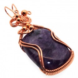 Charoite Gemstone Copper Wire Wrapped Pendant 04