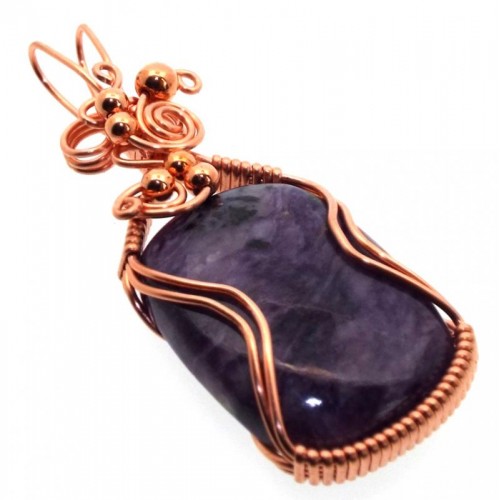 Charoite Gemstone Copper Wire Wrapped Pendant 04