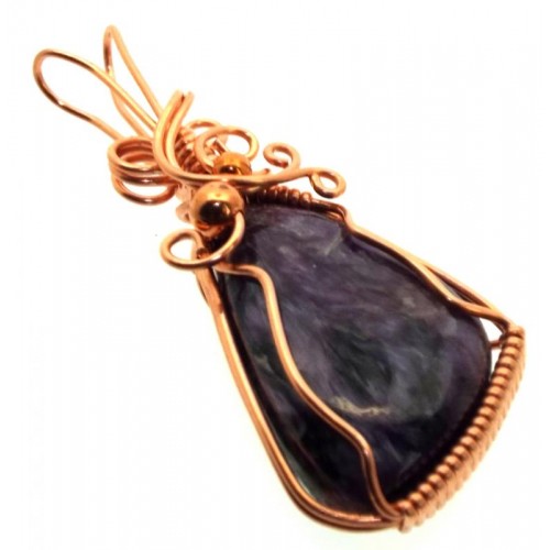 Charoite Gemstone Copper Wire Wrapped Pendant 07