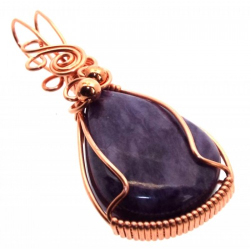 Charoite Gemstone Copper Wire Wrapped Pendant 09