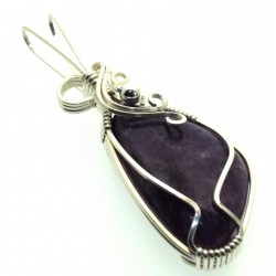Charoite Gemstone Sterling Silver Wire Wrapped Pendant 11
