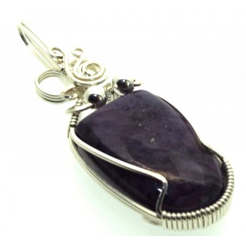 Charoite Gemstone Sterling Silver Wire Wrapped Pendant 13