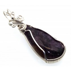 Charoite Gemstone Sterling Silver Wire Wrapped Pendant 14